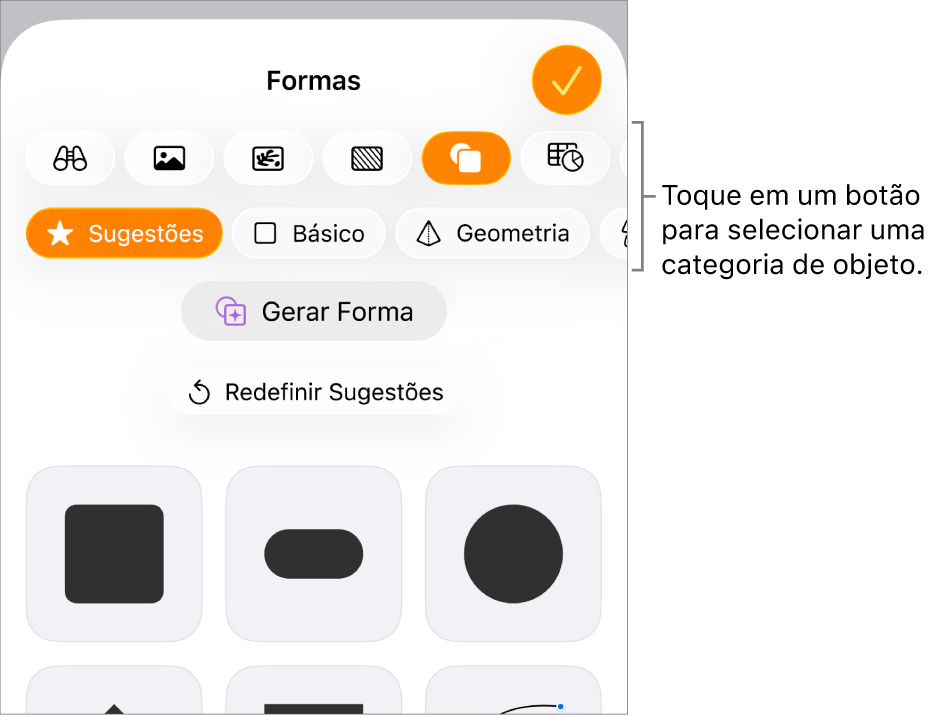 Controles de Inserir abertos com botões na parte superior para adicionar tabelas, gráficos, texto, formas e mídia.