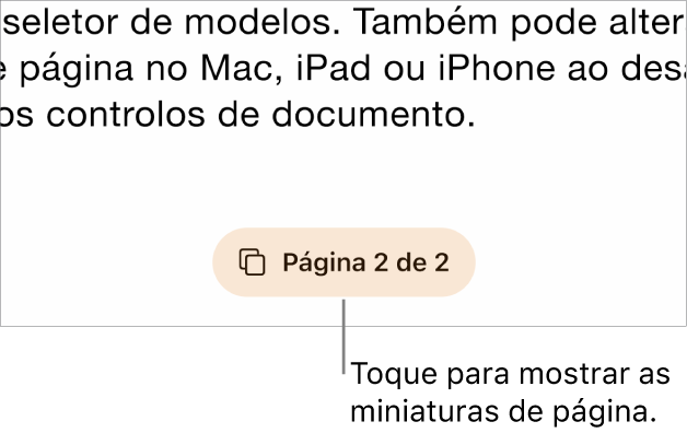 Um documento aberto com o botão de número de página na parte inferior ao centro do ecrã.
