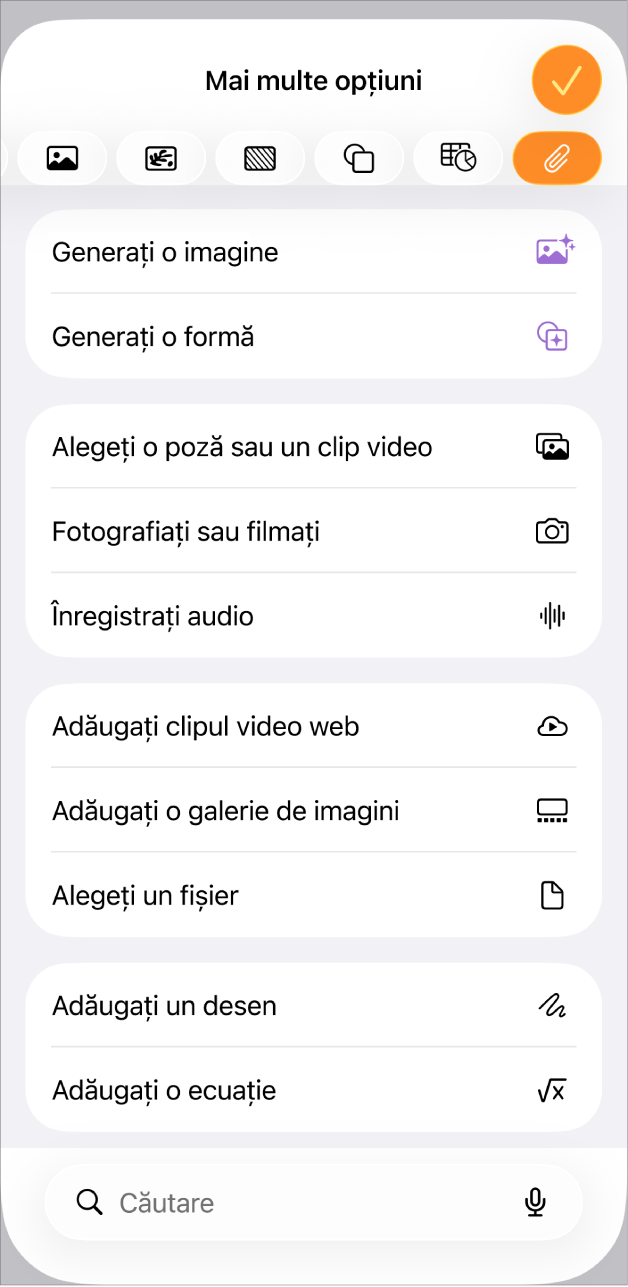 Se afișează meniul Adăugați conținut multimedia.
