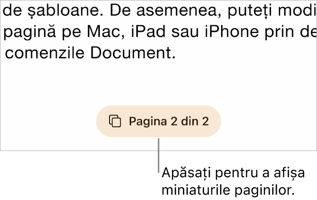 Un document deschis cu butonul pentru numărul de pagini în partea din centru jos a ecranului.