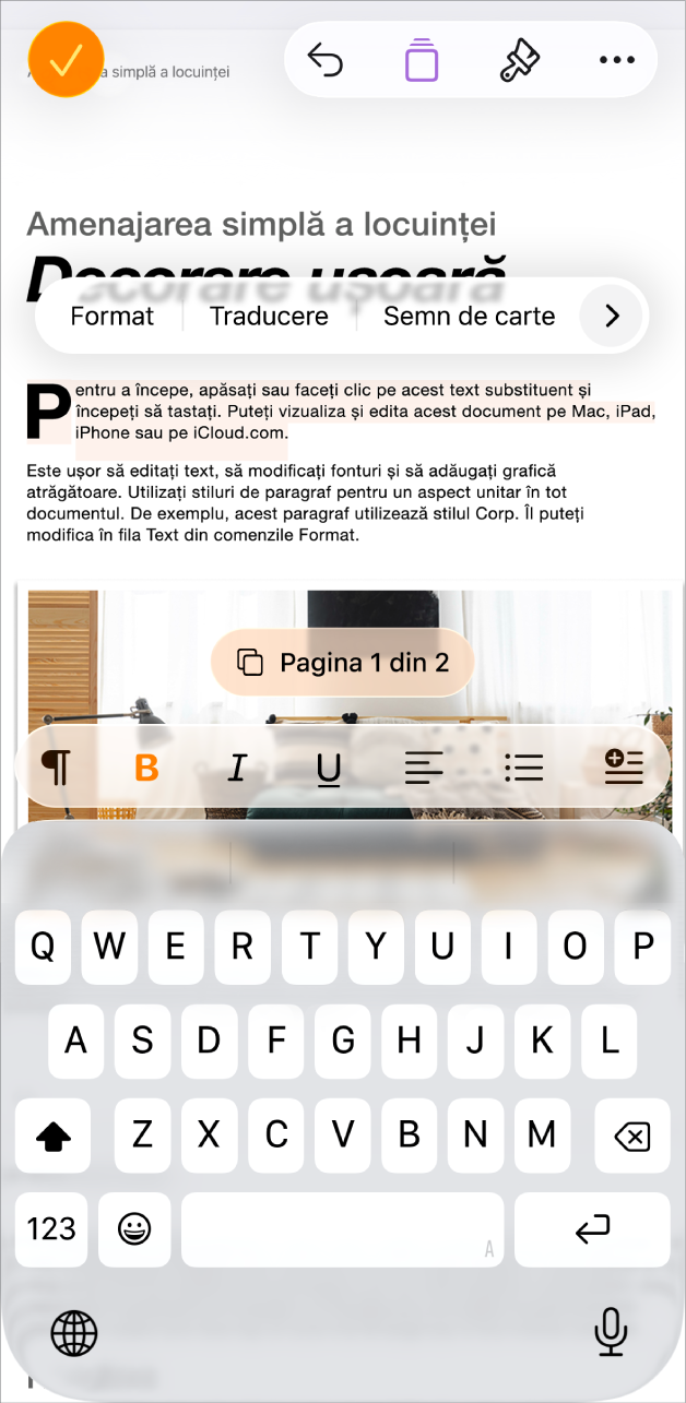Într-un document deschis, este selectat text substituent din șablon.