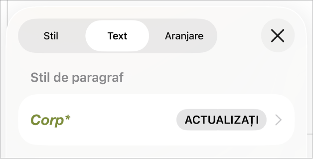 Stilul de paragraf Corp cu un asterisc lângă el.