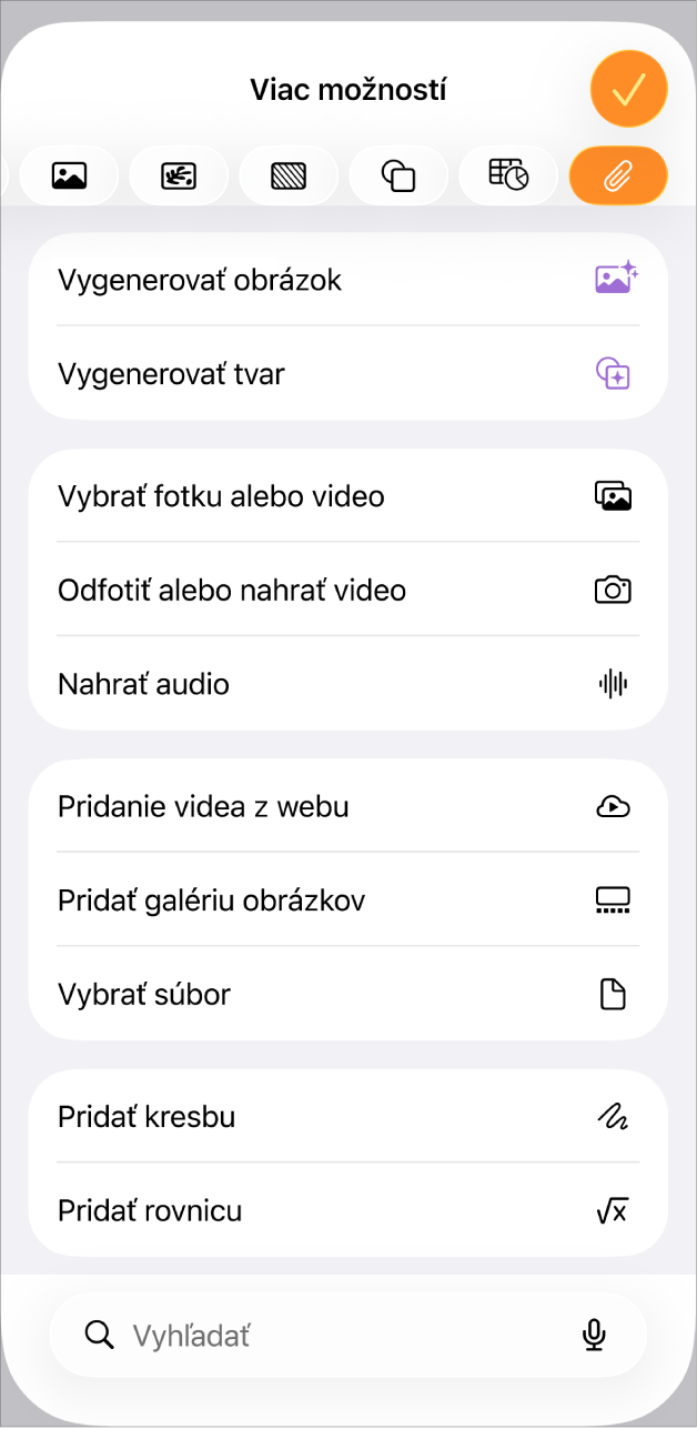Zobrazuje sa menu Pridať médiá.