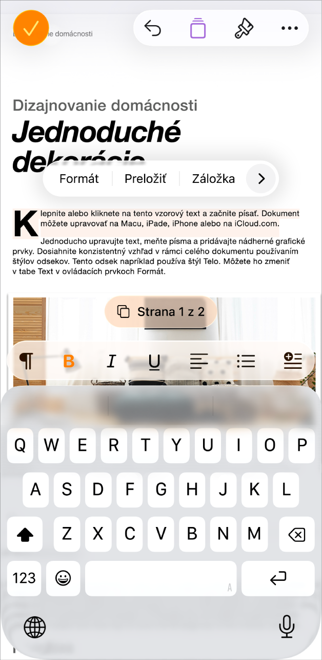 V otvorenom dokumente je označený vzorový text na šablóne.