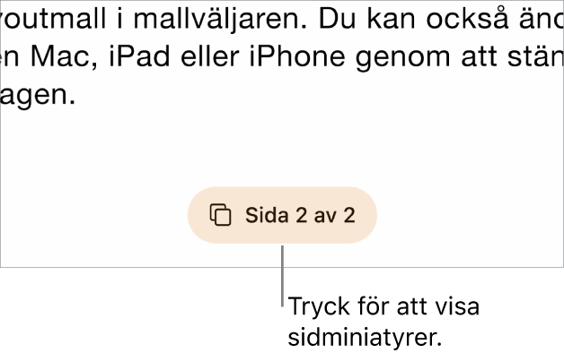 Ett öppet dokument med sidnummerknappen längst ned i mitten på skärmen.