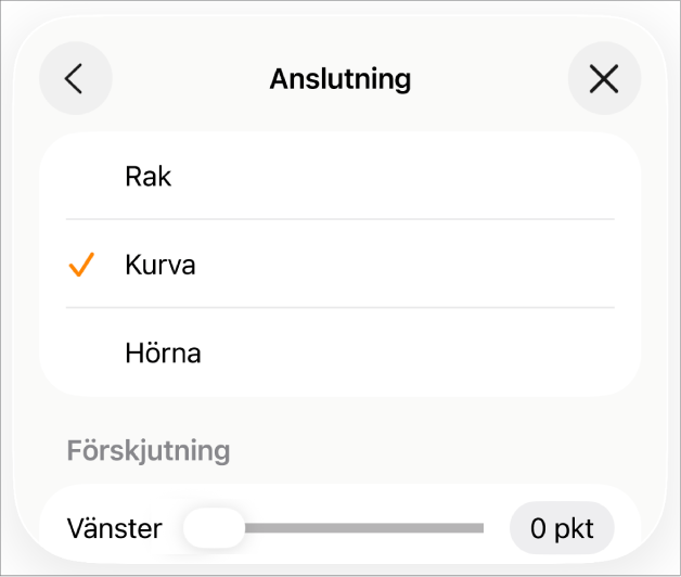 Anslutningsreglagen med Kurva markerat.