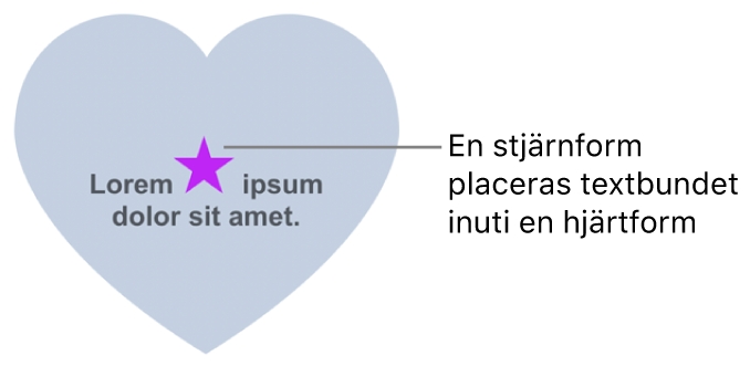 En stjärnform är textbunden inuti en hjärtform.