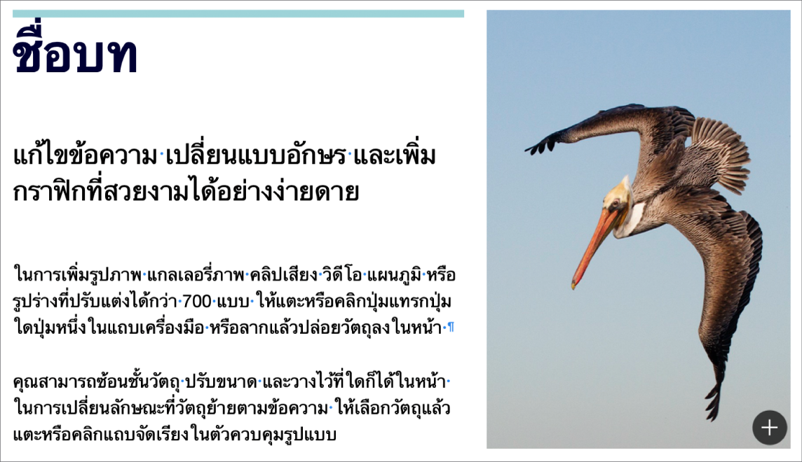 ข้อความที่แสดงสัญลักษณ์สำหรับการแบ่งย่อหน้า และการแบ่งส่วน