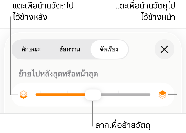 ปุ่มย้ายถอยหลัง ปุ่มย้ายไปข้างหน้า และแถบเลื่อนเลเยอร์