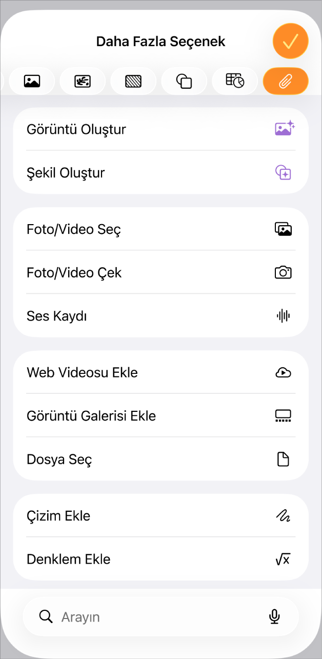 Ortam Ekle menüsü görüntüleniyor.