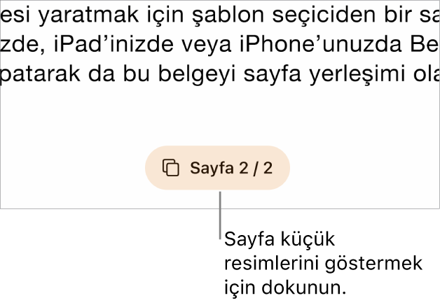 Ekranın alt ortasında sayfa numarası düğmesi açık bir belge.