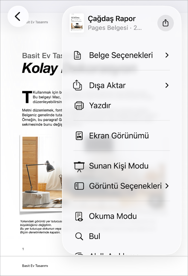 Paylaş menüsü görünüyor; en üstte gönderme seçenekleri ve alt tarafta Kopyala, Dışa Aktar ve Gönder, Yazdır, Yeni Hızlı Not, Etiket Ekle ve Dosyalar’a Kaydet seçenekleri var.