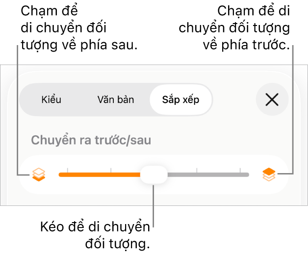 Nút Chuyển ra sau, nút Chuyển ra trước và thanh trượt tạo lớp.