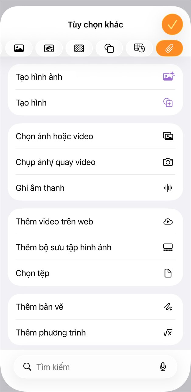 Menu Thêm phương tiện được hiển thị.