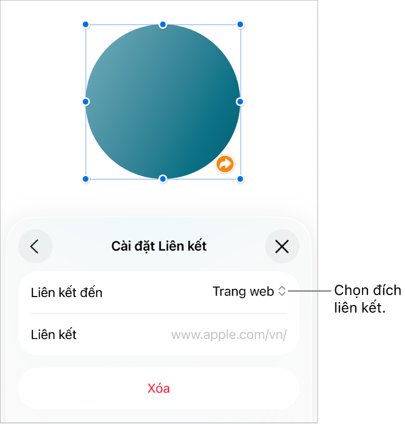 Các điều khiển Cài đặt Liên kết với Trang web được chọn và nút Xóa nằm ở cuối.