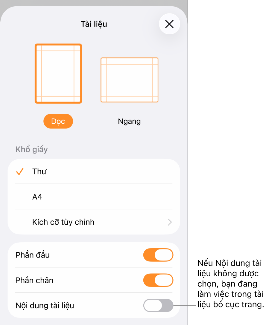 Thiết lập tài liệu mở ra với Nội dung tài liệu được bỏ chọn trong tài liệu bố cục trang.