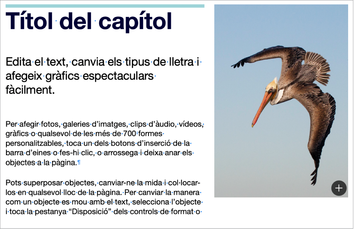 Text que mostra els símbols d’un salt de paràgraf i d’un salt de secció.