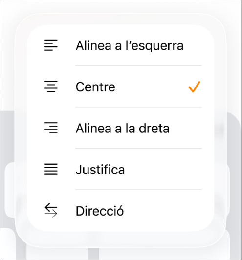 La barra Format amb controls per sagnar el text i alinear els paràgrafs.