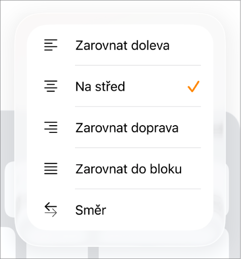 Formátovací panel s ovládacími prvky pro odsazení textu a zarovnání odstavců