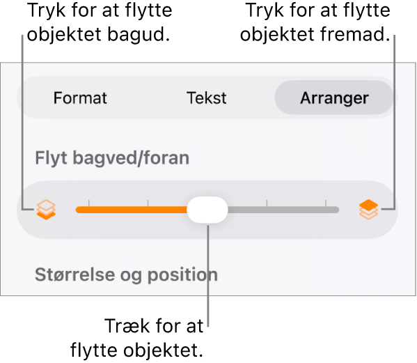 Knappen Flyt tilbage, knappen Flyt frem og mærket til lag.