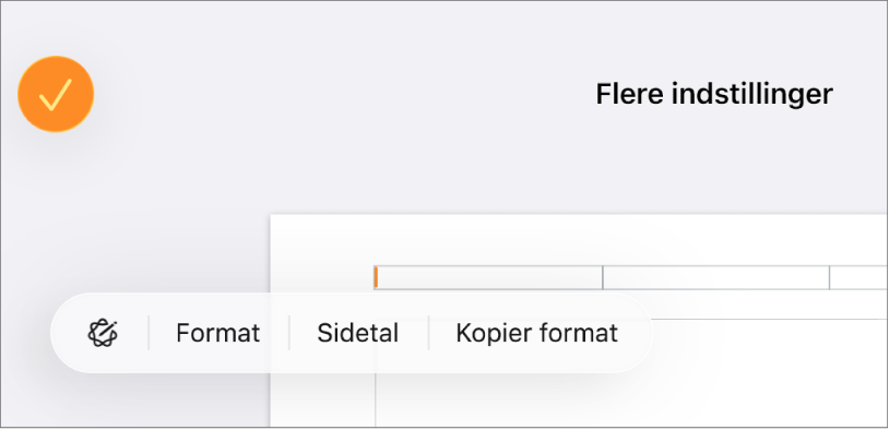 Tre felter til sidehovedet med indsætningsmærket i det midterste felt og en lokalmenu, der viser Sidetal.