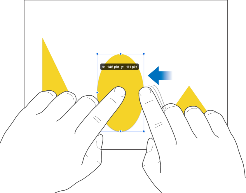 En finger, der holder et objekt nede, mens en anden finger skubber hen mod objektet.