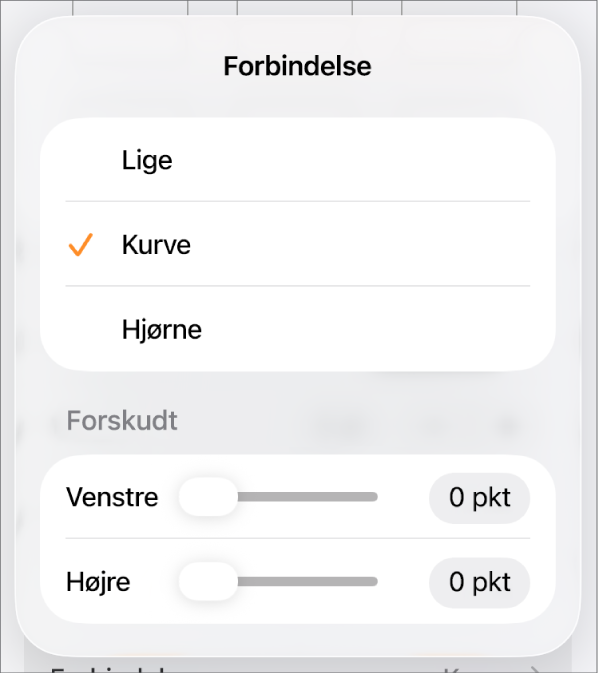Forbindelsesmulighederne med Kurve valgt.