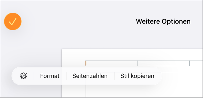 Drei Kopfzeilenfelder mit der Einfügemarke im mittleren Feld und einem Einblendmenü, das „Seitenzahlen“ anzeigt.