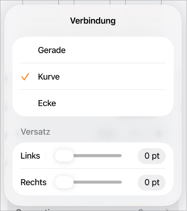 Die Steuerelemente im Abschnitt „Verbindung“ mit dem ausgewählten Element „Kurve“.