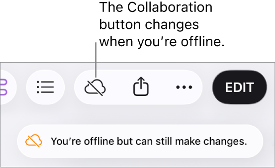 An alert on the screen says “You’re offline but can still edit”.
