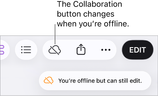 An alert on the screen says “You’re offline but can still edit”.