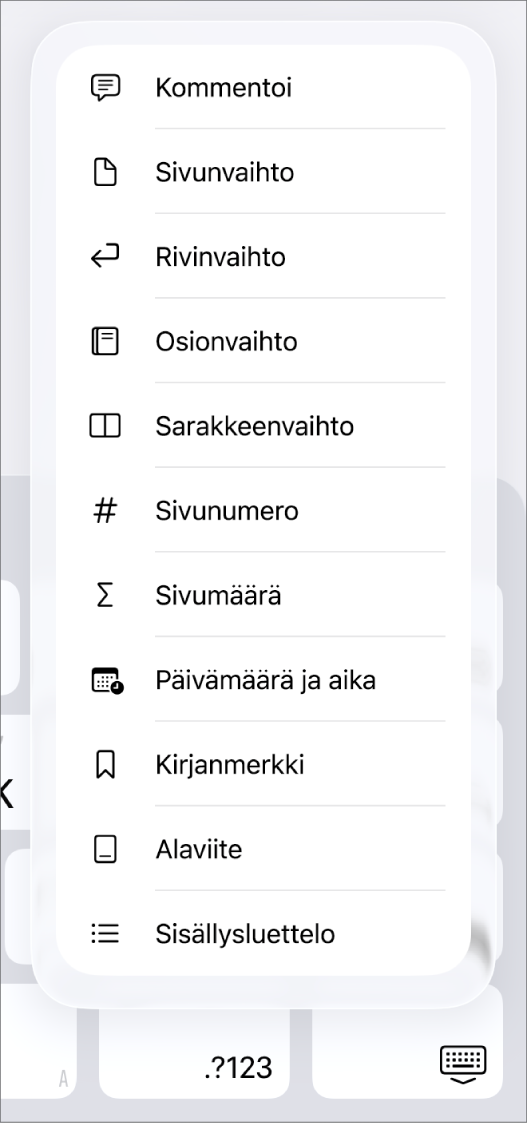 Oikotiepalkki, jossa on Lisää-säätimet avoinna Lisää-painikkeen yläpuolella.