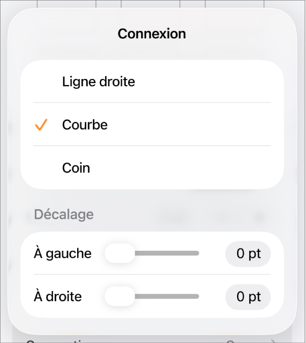 Les commandes Connexion avec l’option Courbe sélectionnée.