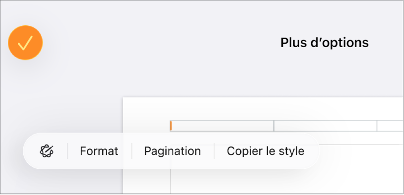 Trois champs d’en-tête avec le point d’insertion au centre et un menu contextuel affichant Pagination.
