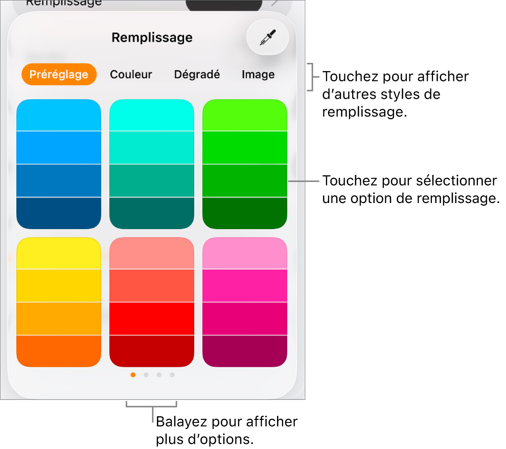 Options de remplissage de l’onglet Style du bouton Format.