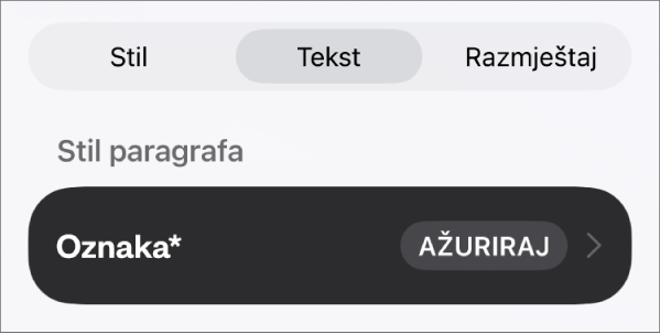 Stil paragrafa Tijelo s asteriskom do njega i tipka Ažuriranje s desne strane.
