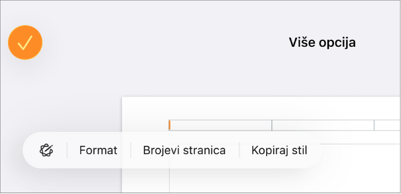 Tri polja zaglavlja s točkom umetanja u središnjem i skočni izbornik s prikazom dijela Brojevi stranice.