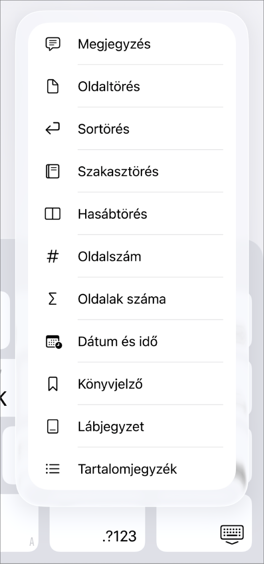 A parancsikonsáv a megnyitott Beszúrás vezérlőkkel a Beszúrás gomb felett.