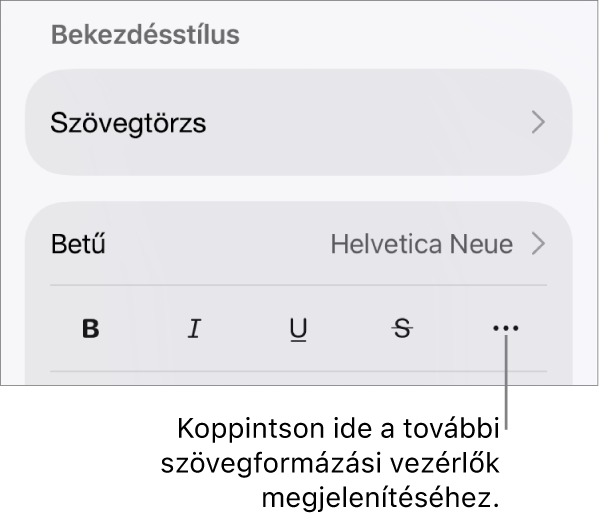A formázásvezérlők Cella lapja, a További szövegbeállítások gombot jelölő felirattal.