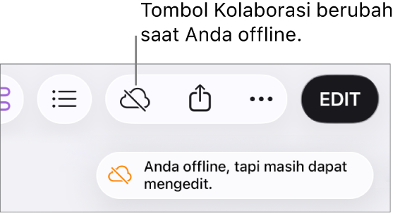 Peringatan di layar bertuliskan “Anda offline tapi masih dapat mengedit”.