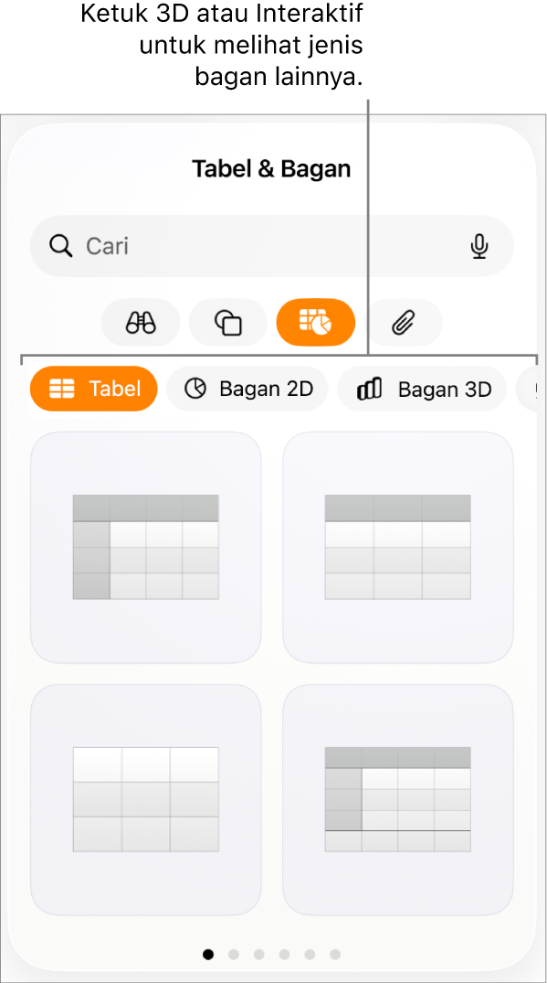 Menu Tambah bagan menampilkan bagan 2D.