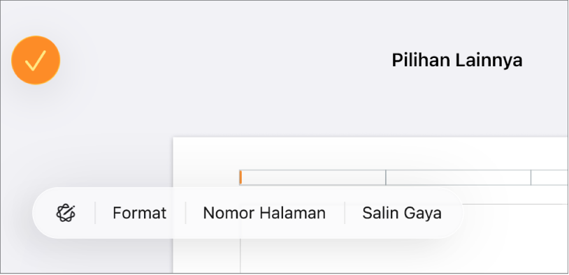 Tiga bidang header dengan titik penyisipan di tengah dan menu pop-up menampilkan Nomor Halaman.