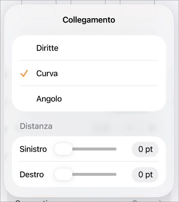 I controlli Connessione con Curva selezionato.