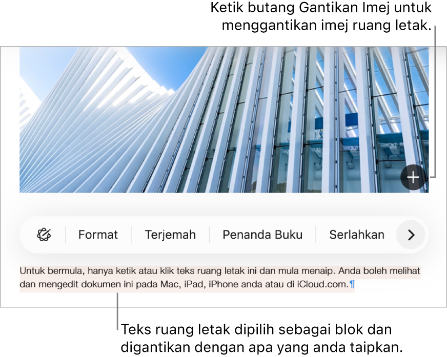 Teks dan imej ruang letak.