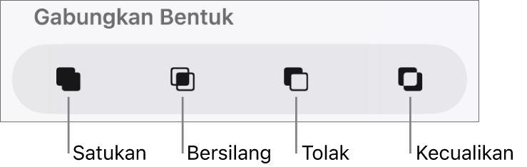 Butang Satukan, Bersilang, Tolak dan Kecualikan di bawah Gabungkan Bentuk.