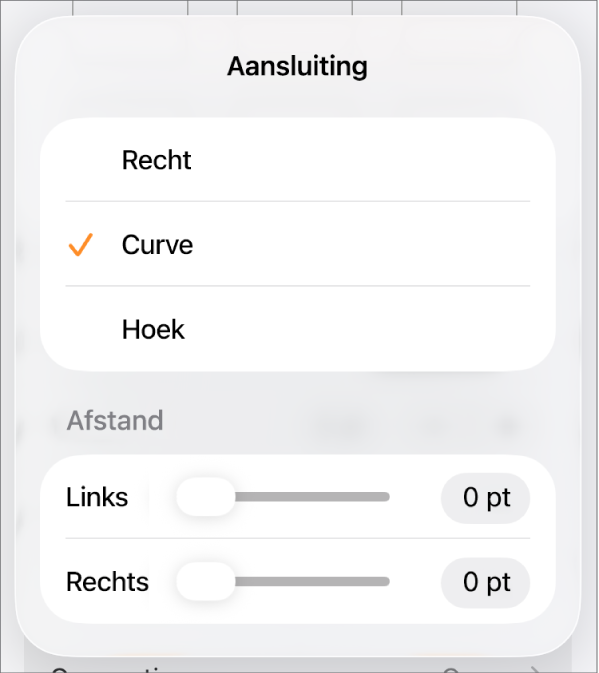 De aansluitingsregelaars waarbij 'Curve' is geselecteerd.