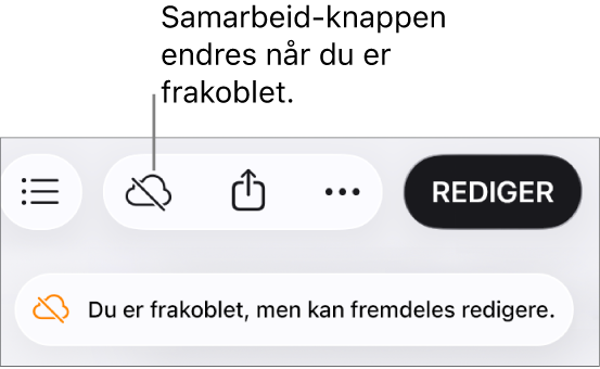 I et varsel på skjermen står det: «Du er frakoblet, men kan fremdeles redigere.»