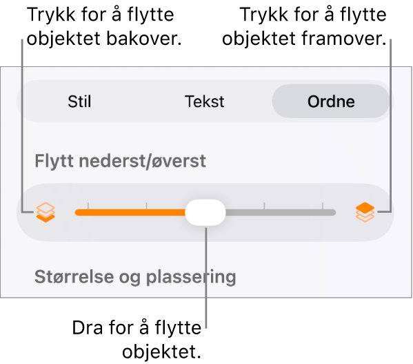 Flytt bakover-knappen, Flytt framover-knappen og skyveknappen for lagdeling.