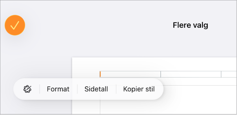 Tre topptekstfelter med innsettingspunktet i det midtre feltet og en lokalmeny som viser Sidetall.