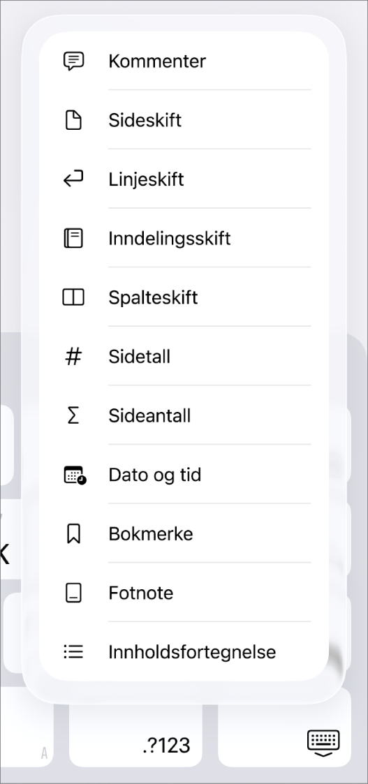 Snarveislinjen med Sett inn-kontrollene åpne over Sett inn-knappen.